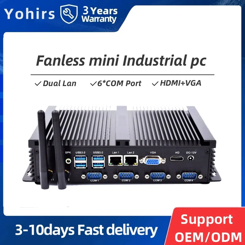 

Yohirs Industrial Fanless Mini Computer In-tel Core i5 3317U Celeron 1037U 2*RJ45 Lan 4*RS232 COM Rugged Micro PC Win7 XP OS