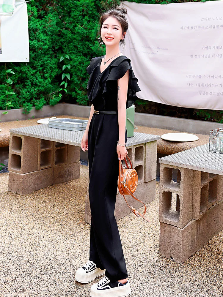 

Slimming Long One-Piece Pants Women's Summer Fashion High Waist Wide Leg Jumpsuit Taller Appearance Commute Style Clothing