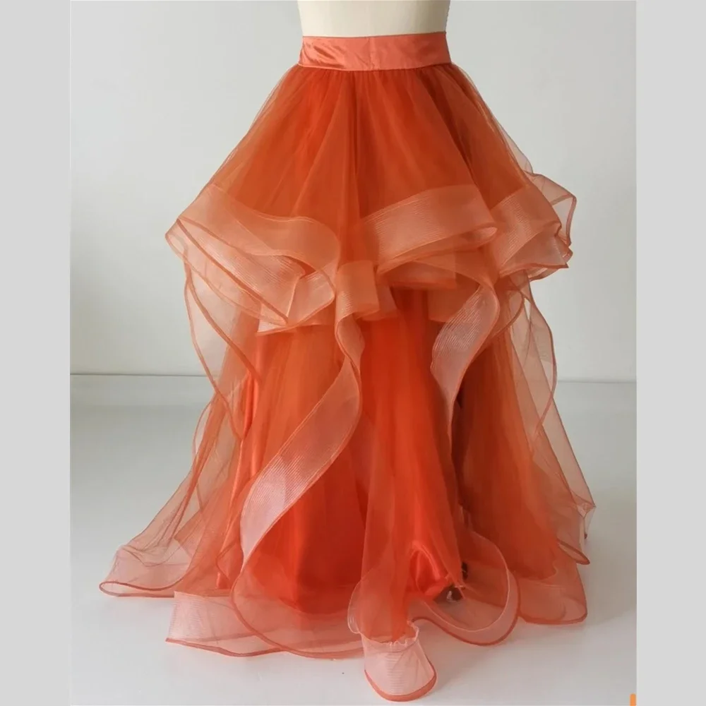 Real Photo Evening Dress Orange Tulle Ruffles Floor Length Plus size Customization Women Party Formal Gown ZP032