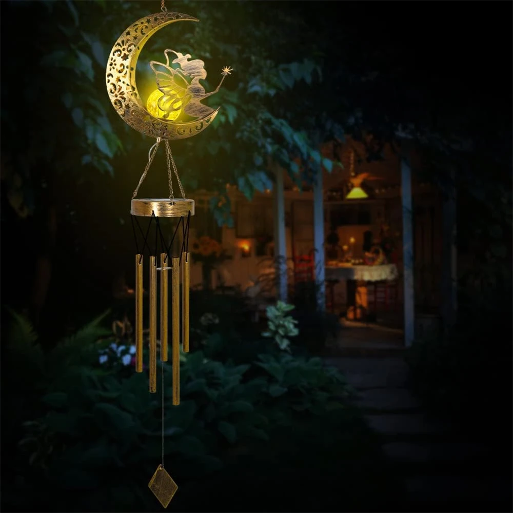 Solar Moon Fairy Wind Chimes Light Solar Ball with Angel Decor Wind Chimes for Outside Garden Memorial Chimes Birthday Gifts