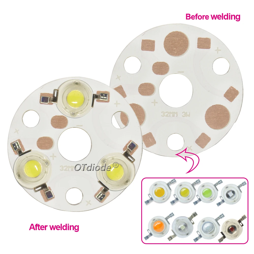 1-10pcs 3W 3x1w 3x3w 9W 32mm LED PCB With 1W3W Chips Cold White Diodes On Round Aluminum Plate Board Panel Circular For DIY Lamp