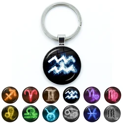 Fashion Colorful 12 Constellation Keychain Astrology Jewelry Zodiac Aries Taurus Gemini Cancer Leo Virgo Key Chain Holder Gift