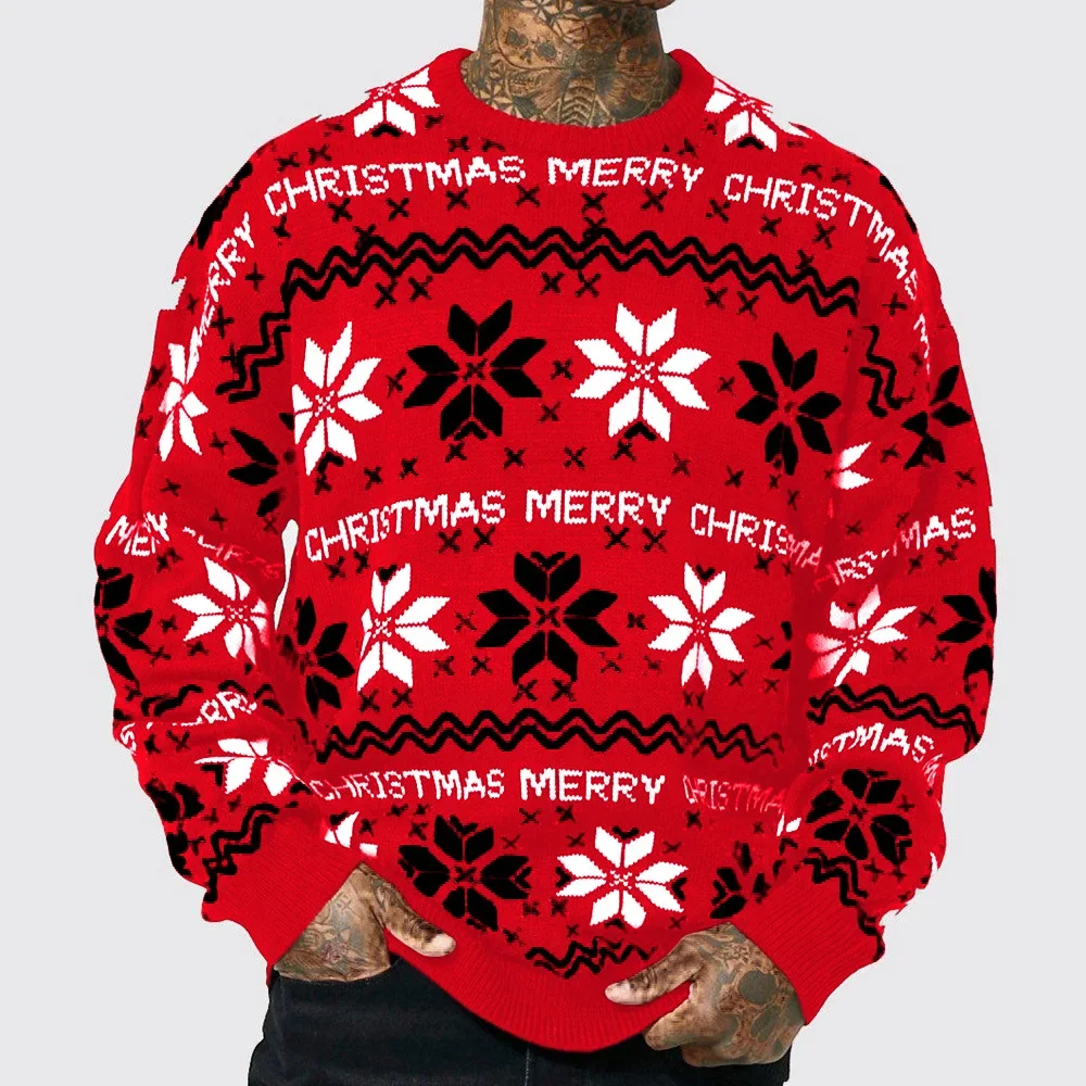 Men's Christmas Graphic Sweaters  New Fall Winter Casual Long Sleeve Crew Neck Knit Jumper Tops Male's Fashion Loose Sweater