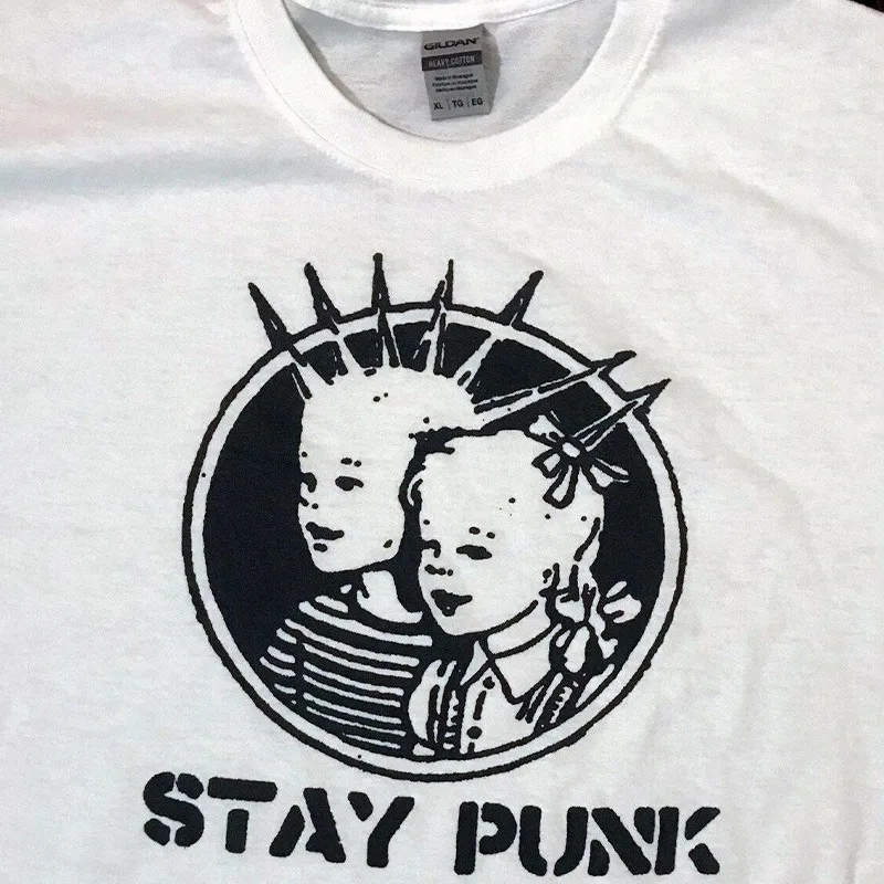 2023 Summer Stay Punk Graphic Tees White Cotton Loose Short Sleeve Punk Lover\'s T Shirts Unisex Street Fashion Funny Tops Tumblr