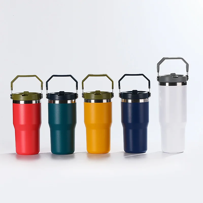 Water cup Portable thermos cup 20 Car cup Stainless steel straw 20 Car Bingba Wholesale