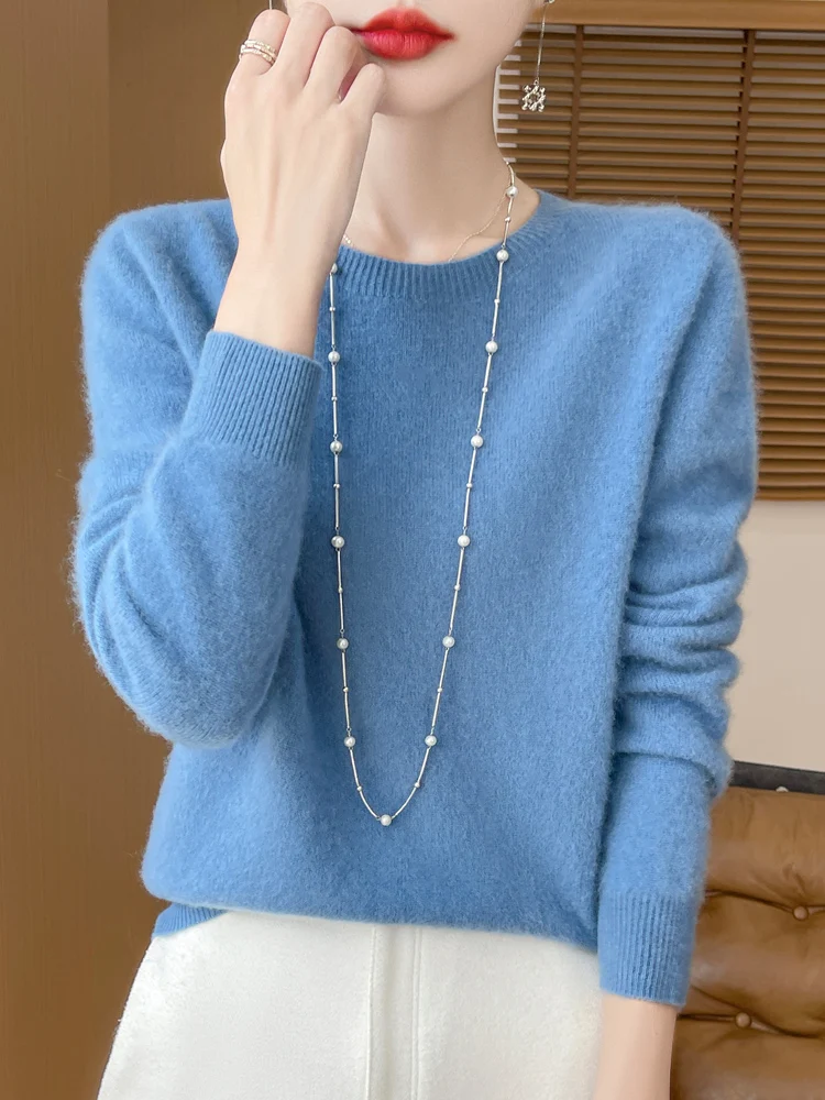 Winter 2024 Women's Long Sleeve Knitted Base Shirt round Neck Pullover Seamless Inner Wear Warm Woolen Sweater Autumn Winter