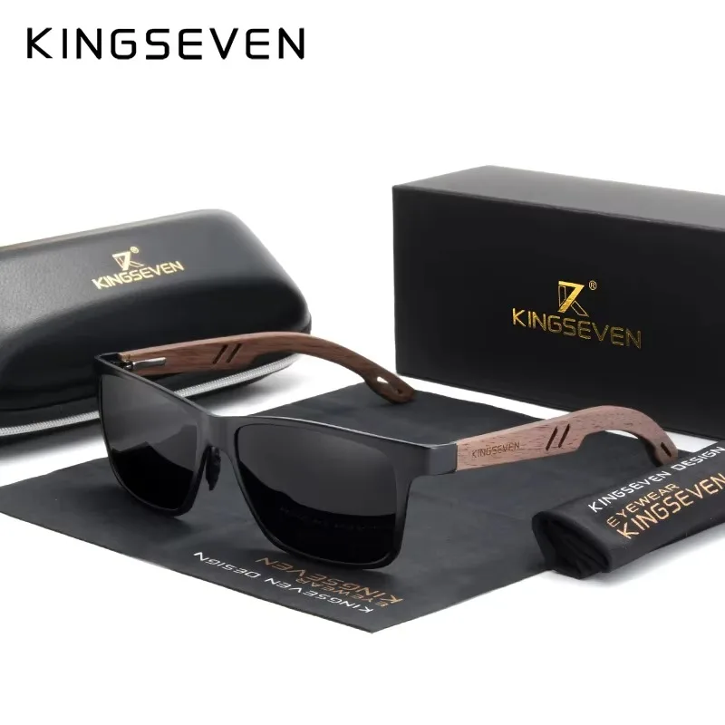 KINGSEVEN Brand Wooden Sunglasses High Quality Rectangle Frame Men Women's UV400 Polarized Lens Glasses Luxury Retro Eyewear
