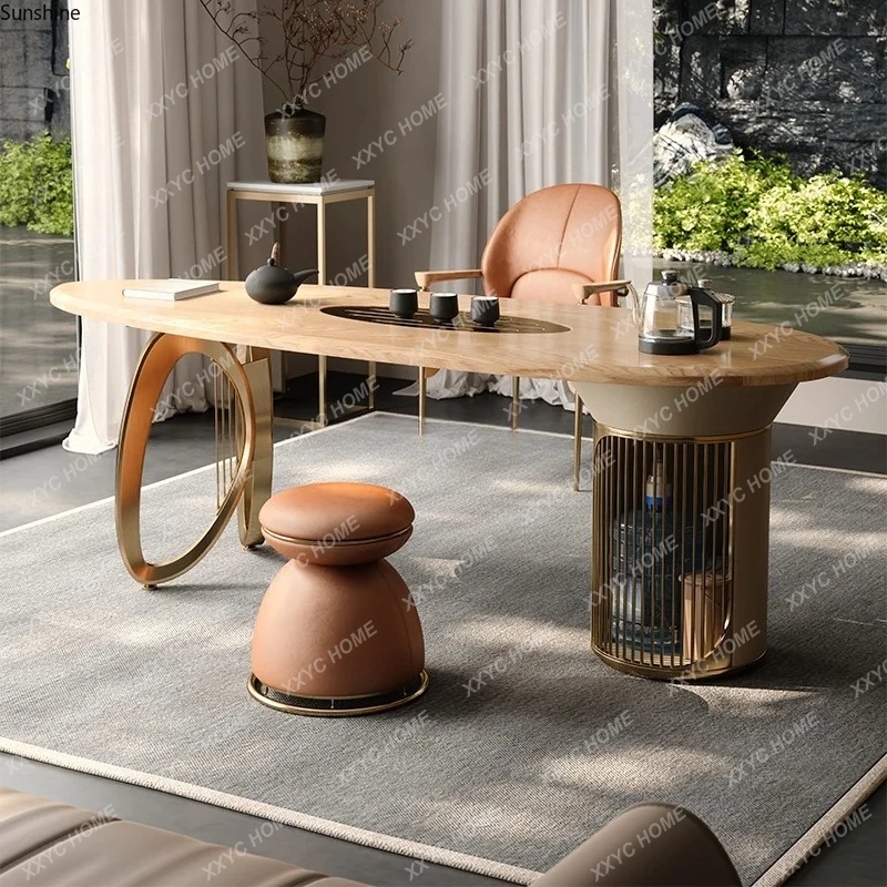 LSimple modern tea table and chair combination ash wood balcony light luxury living room home office