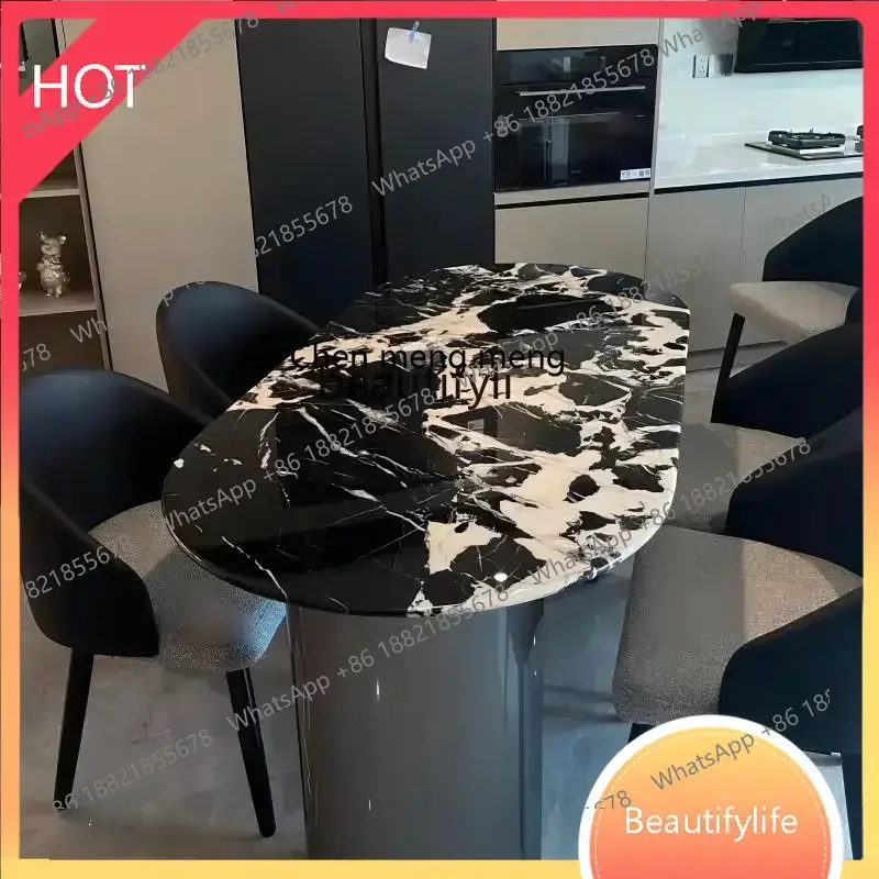 

cqy French, marble dining table, black European light luxury small apartment retro medieval oval dining table