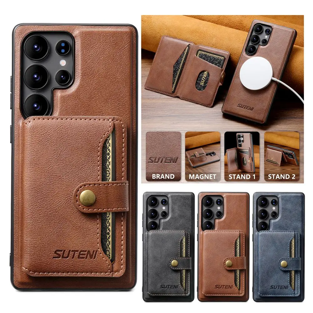 

Wireless Charging Leather Case Magnetic Phone Case Wallet Case For Samsung S25 Ultra S24 S23 Ultra S22 Back Cover Cards Holder