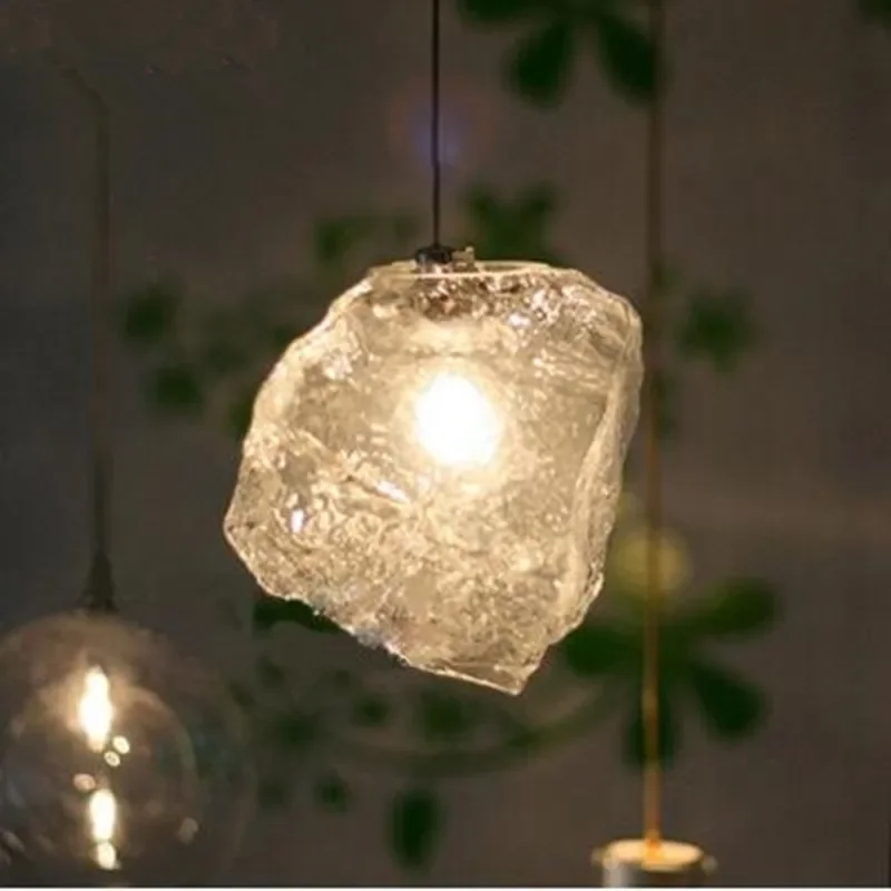 Nordic Personality Ice Cube Glass LED Chandelier Creative Fashion Bar Table Lamp for Restaurant Porch Lighting