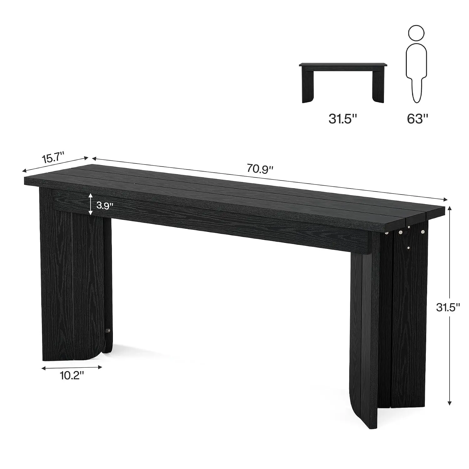 Extra Long Console Table with Widened Top & Double Pedestal Base for Entryway Living Room, 70.9