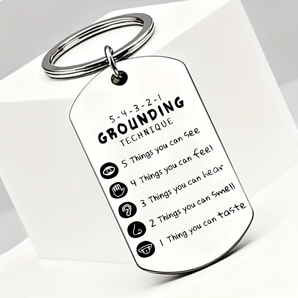 Anxiety Relief Grounding Keychain - 5-4-3-2-1 Coping Skills for Stress, OCD, Panic Attacks & PTSD - Mindfulness Gift view 5
