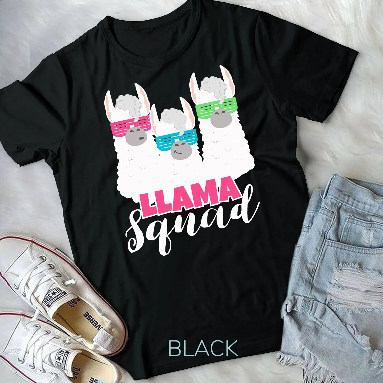 

Cute Llama Squad Shirt Retro 80s Style Tshirt Gift Unisex T-shirt