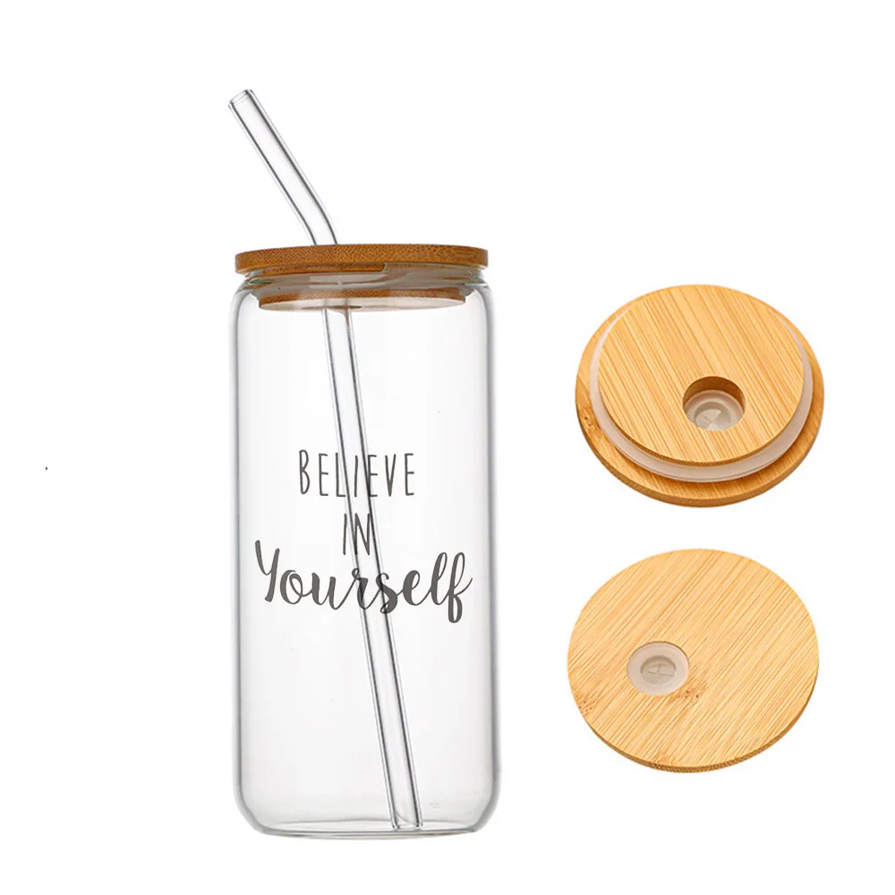 

Believe In Yourself Glass For Heat Resistant High Drinking Cup With Straws Lids 16 oz