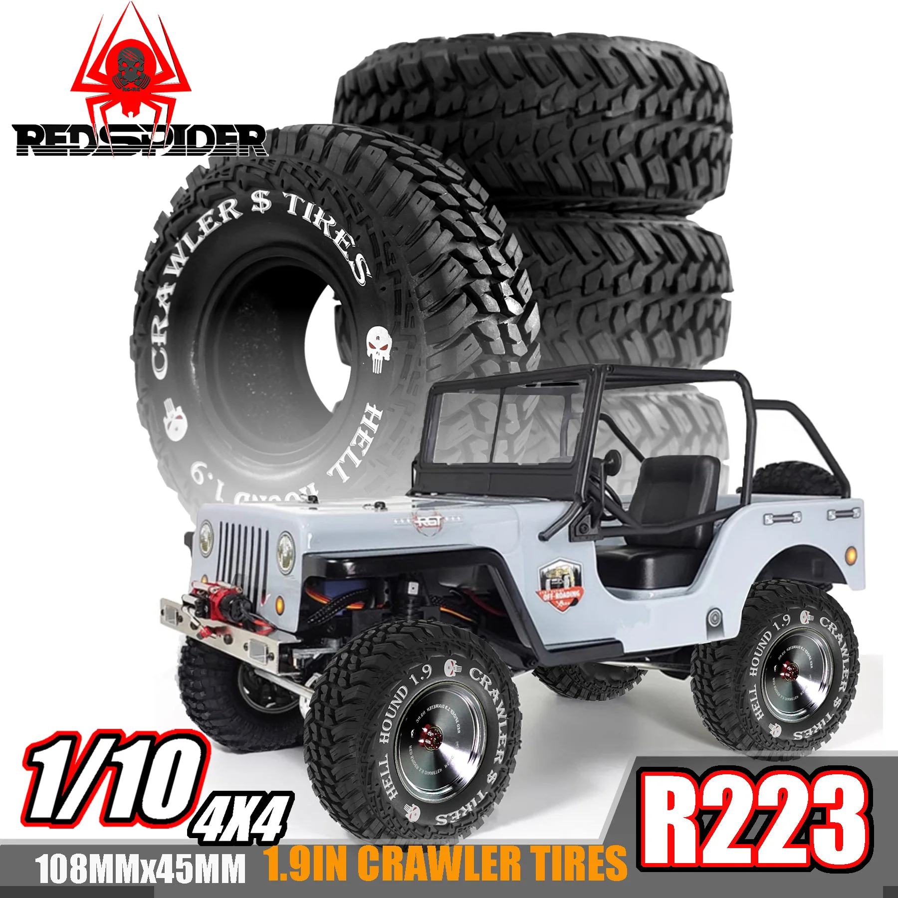 4 Stück 1,9'' weiche Gummi-All-Terrain-Crawler-Reifen für 1:10 Crawler Car Traxxas TRX4 Axial SCX10 II RC4WD D90 TF2 Tamiya CC01 Gen8