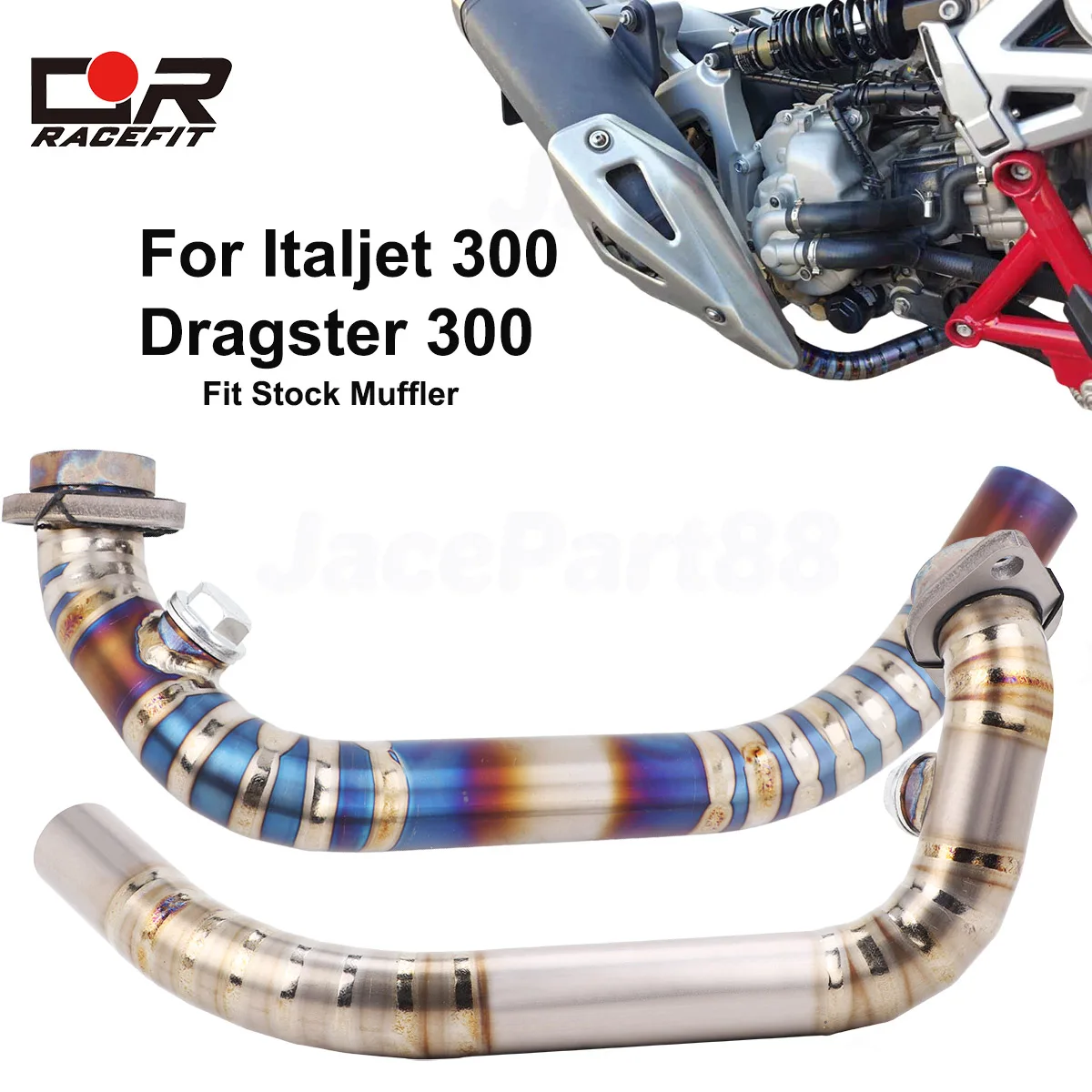 

Motorcycle Exhaust System Front Link Pipe Header Moto For Italjet 300 Dragster 300 Fit Stock Muffler Slip On