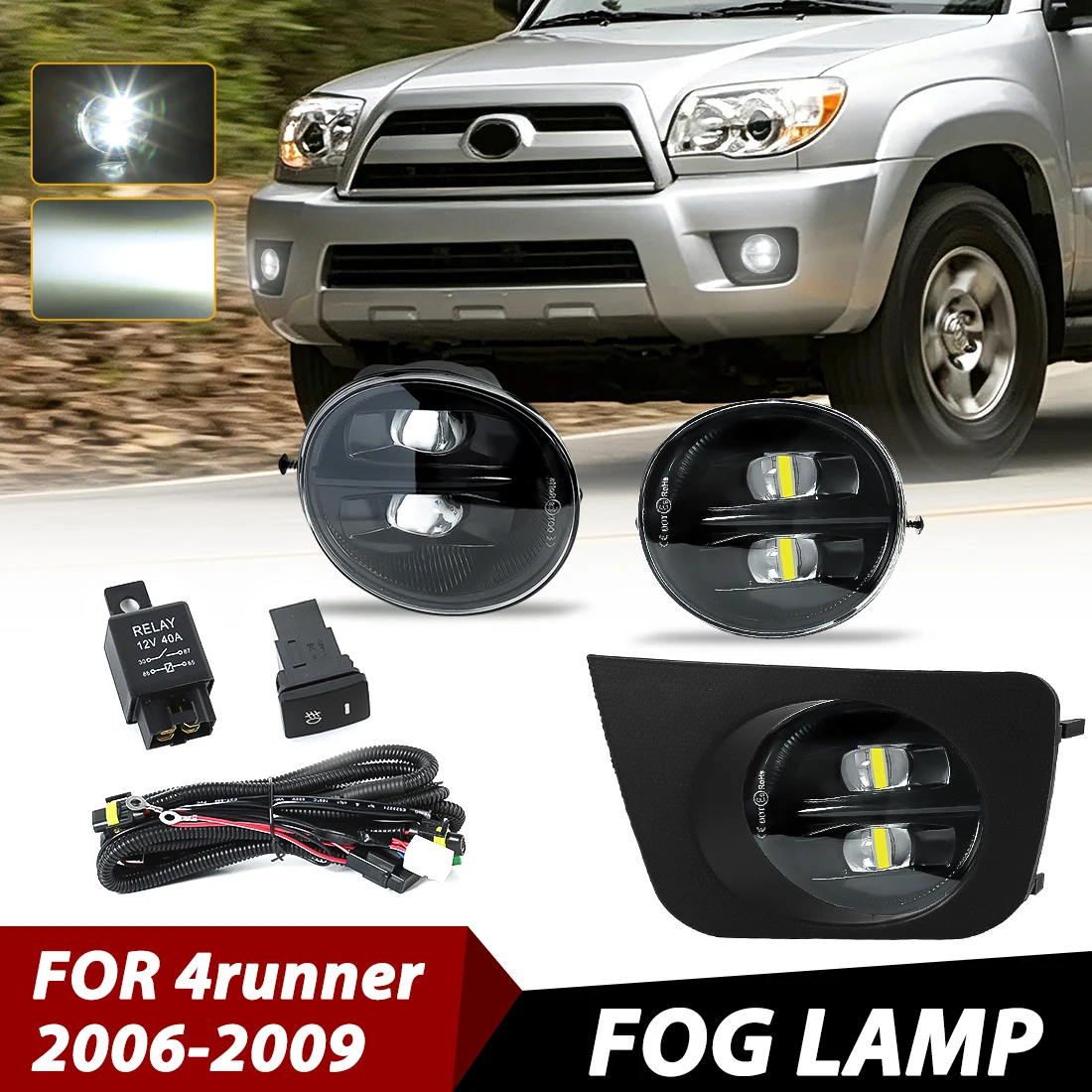

LED Fog Lamp Assembly For Toyota 4Runner 4-Runner 2006 2007 2008 2009 Front Driving Light Foglight with Cover Harness