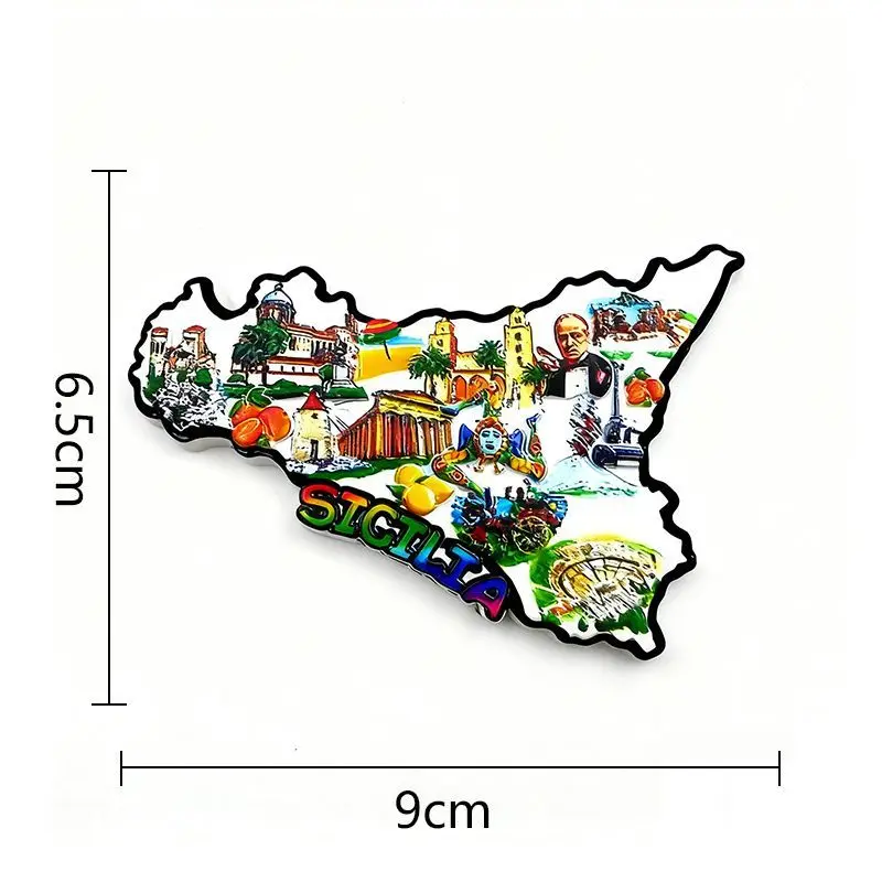 

Italy Sicily Island Refrigerator Magnet Creative Map Refrigerator Magnet Resin Three-Dimensional Souvenir Travel Commemorative I