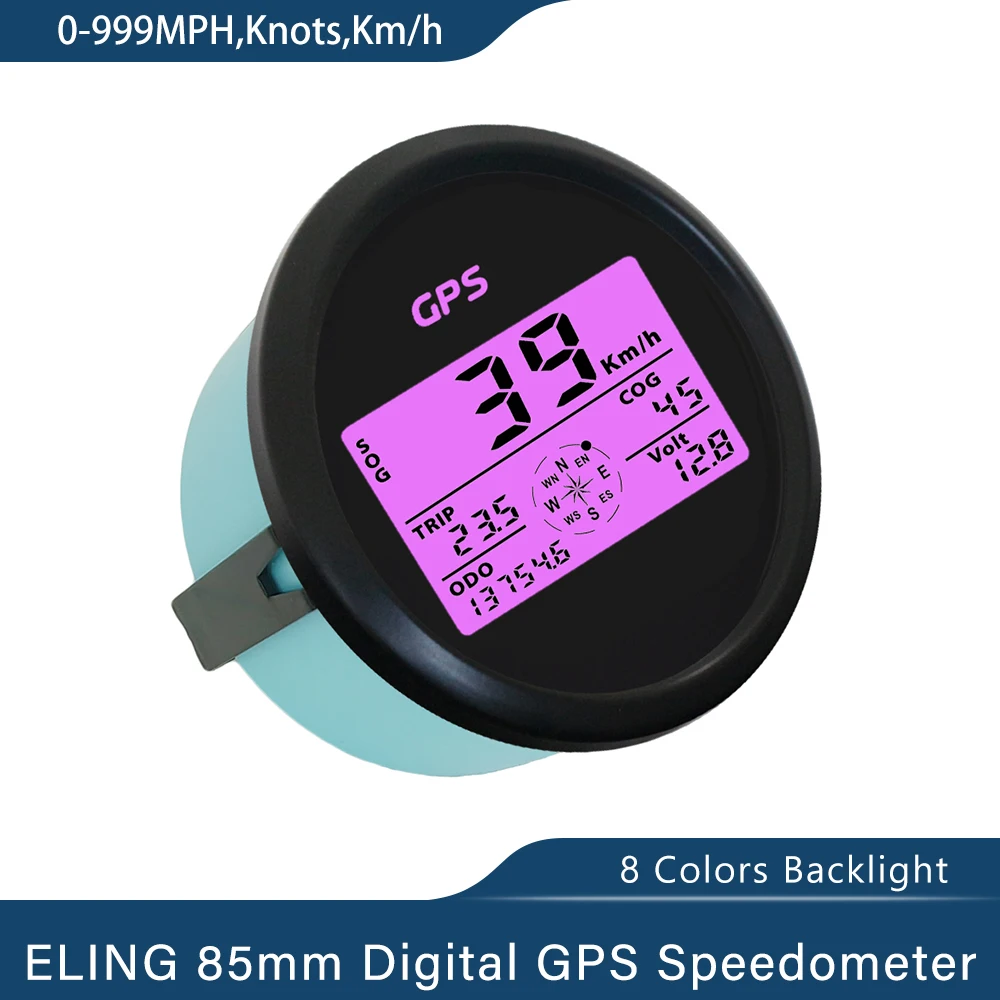 

Newest 85mm Digital GPS Speedometer Odometer 0-999knots km/h MPH with 8 Colors Backlight and Voltage for Auto Vessel Motorcycle