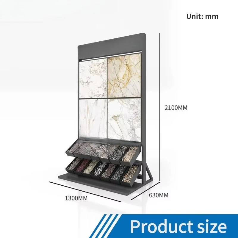 &c Customize Multi-Function Mineral Tile Punching Wall Rack Plate Tumbled Stones  Rocks Display Combination Cabinet for Showroom
