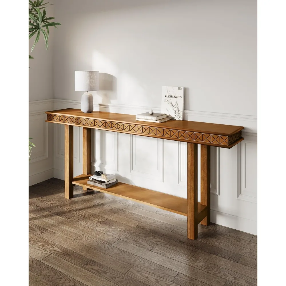 طاولة كونسول خشبية عتيقة مع رف تخزين، بطول 70.9 بوصة للمدخل وغرفة المعيشة خلف الأريكة