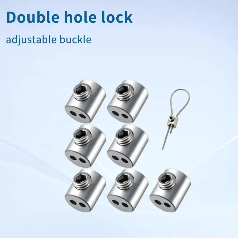 ⑥ 5pcs Steel Wire Rope Clamp Stainless Steel Cable Hanging Clip Double hole Adjustable Screws Fixed Hardware Accessories