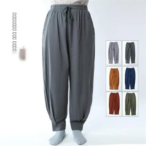 

Китайские повседневные брюки из хлопка и льна свободного кроя для мужчин и женщин, летние, тонкие, дышащие, для утренних тренировок