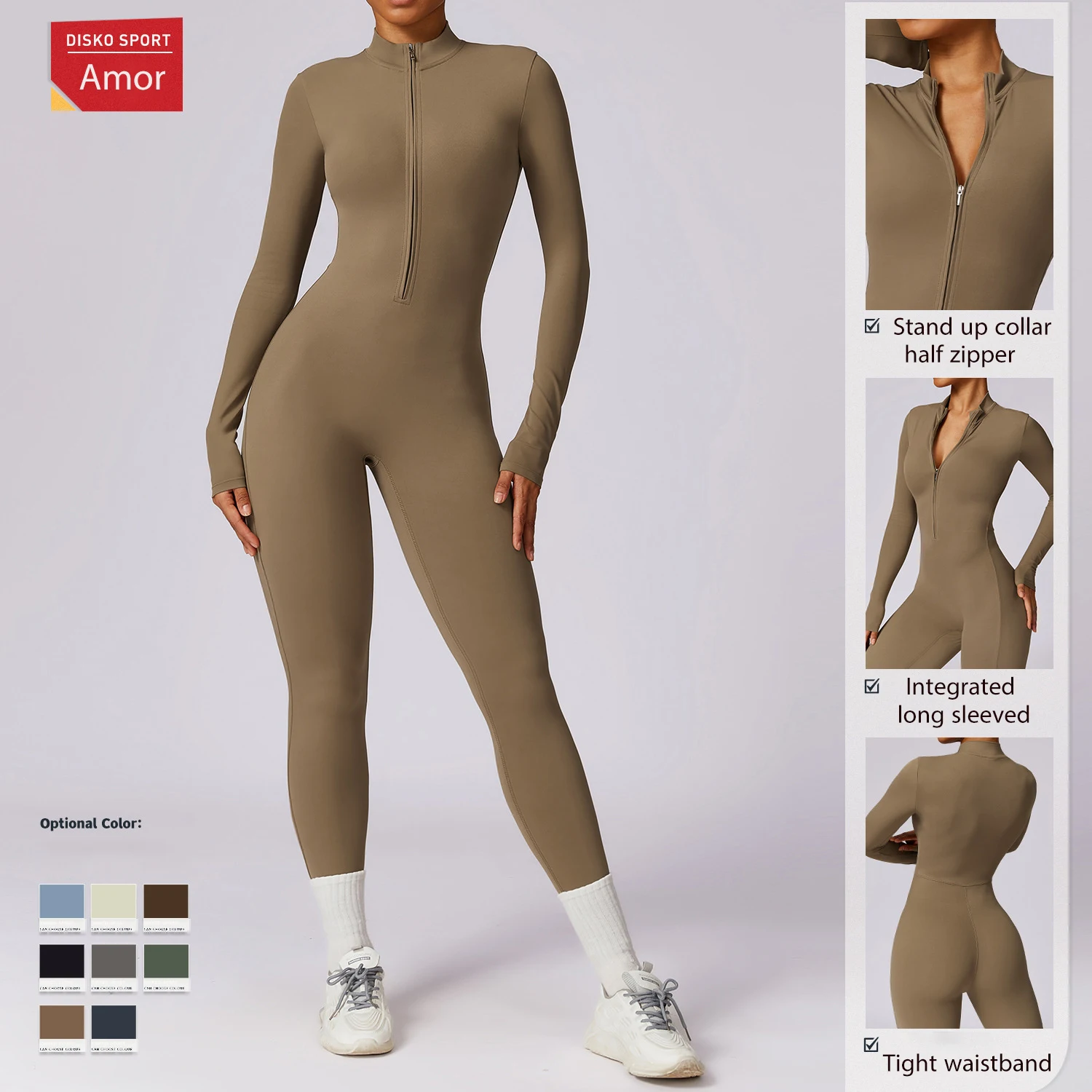 Women\'s long-sleeved yoga jumpsuit zipper naked high-intensity fitness bodysuit high-elastic breathable cycling suit