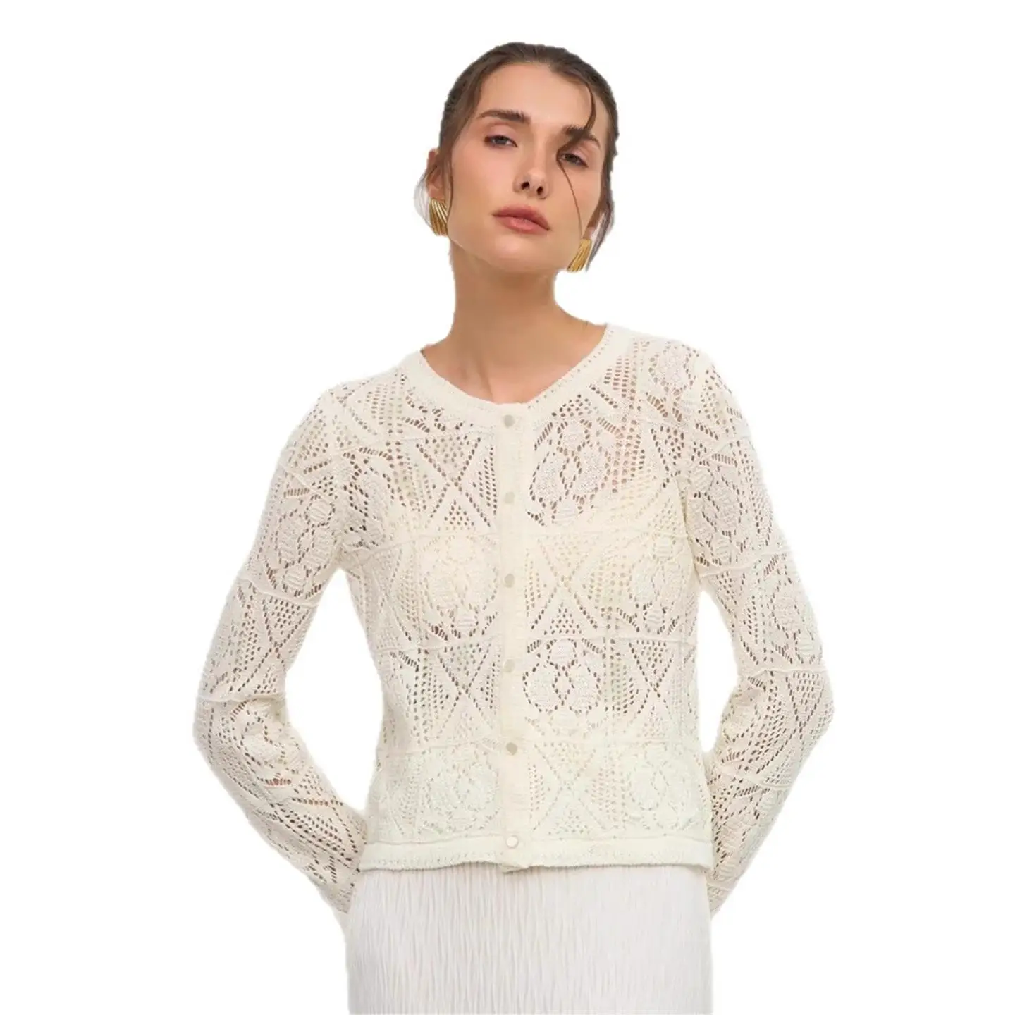 Cardigan estivo lavorato a maglia con bottoni Ultra-sottile lungo Sve Color da donna Faion Pure E-Commerce Ss