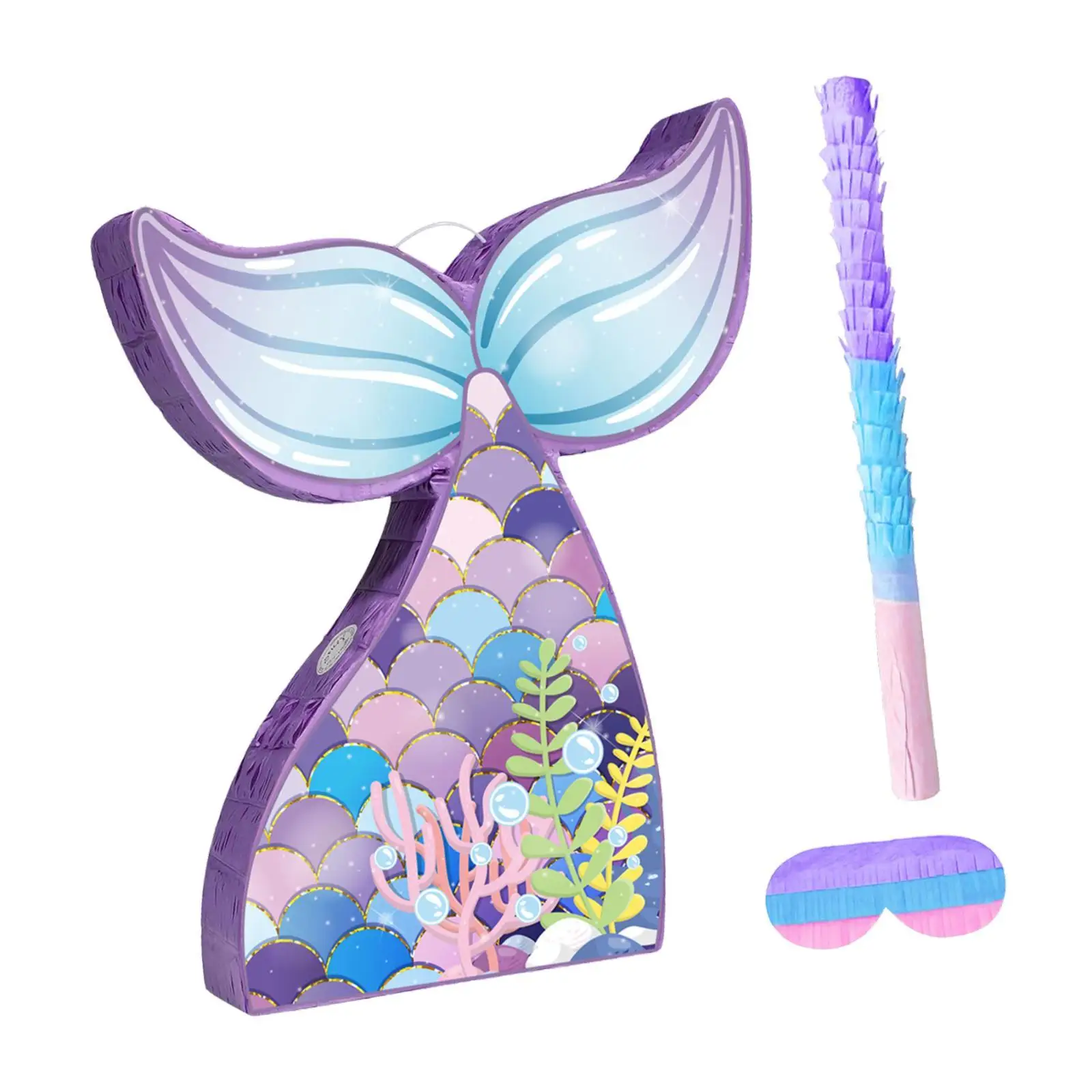Piñata de Sirena con Palo y Antifaz, Decoración para el Hogar, Piñata Vacía, Recuerdo de Fiesta para Carnaval, Juegos Familiares Festivos, Vacaciones Infantiles