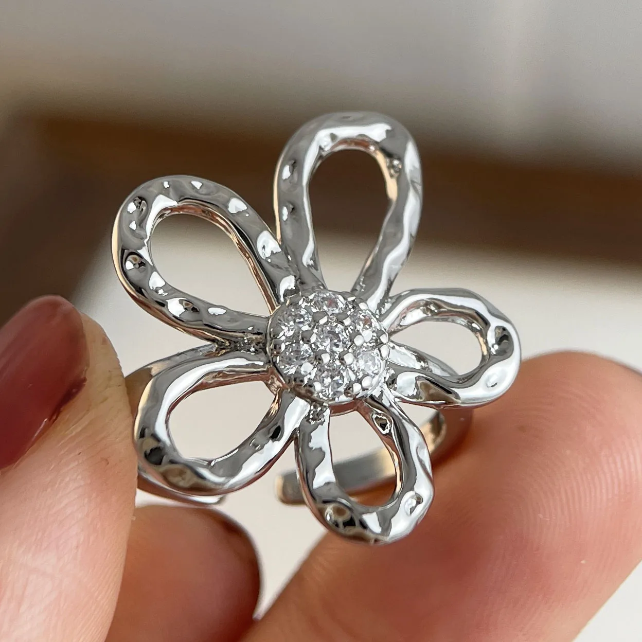 Women's 925 Sterling Silver Big Flower Minimalist Ring