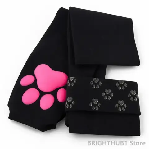 Kawaii Cat Paw Socks Women 3D Cute Pink Paw Print Knee High Stockings Anime Japanese Style Non-Slip Crew Socks