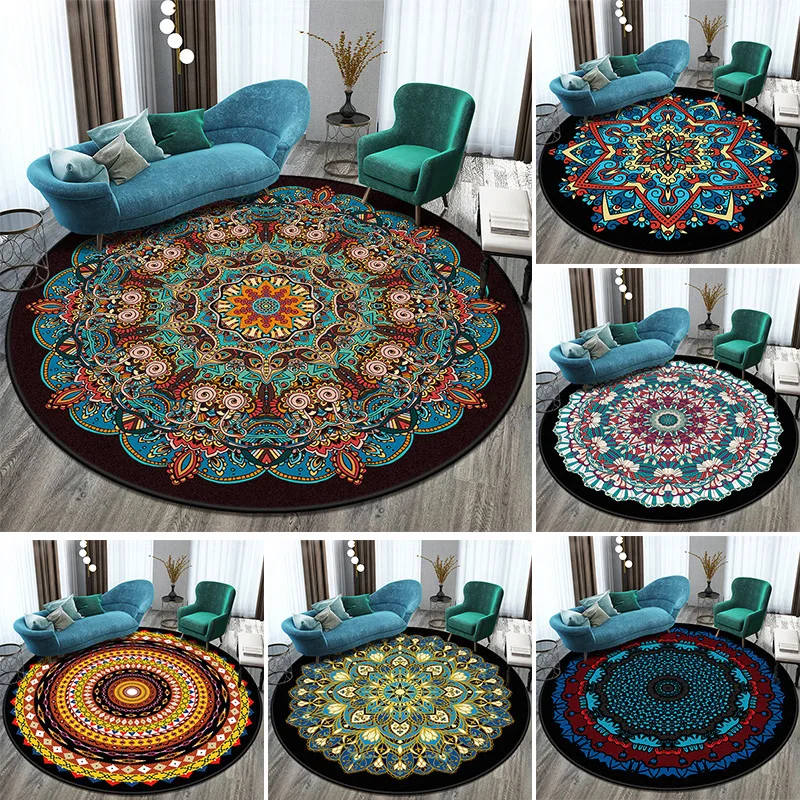 Ethnic Retro Mandolin Carpet Round Carpet European Terrace Tea Table Living Room Decorative Floor Mat