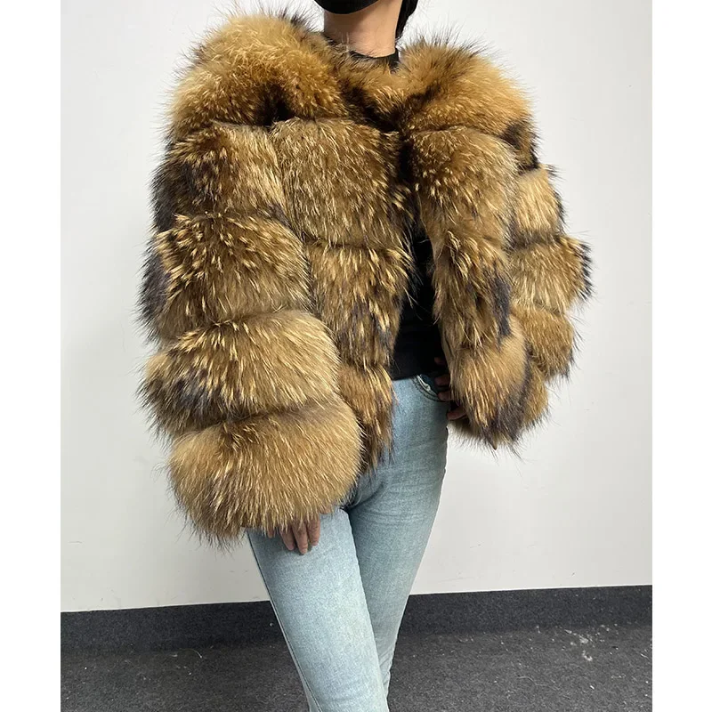 2024 Natural Raccoon Luxury Plus Size tops Clothing Curve coat Real Fur Coat Women\'s Jackets Winter Furry Vest Leather Female