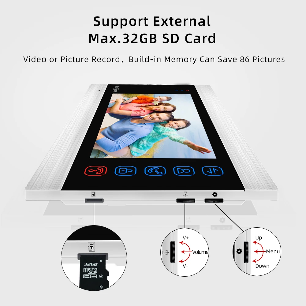 Jeatone 7 inç kapalı monitör görüntülü kapı telefonu kapı zili interkom sistemi fotoğraf Video kayıt alarak gümüş duvar montaj monitör