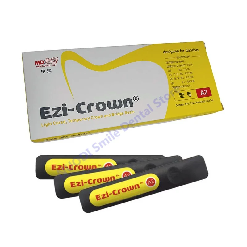 1Box Dental Ezi-Crown Temporary Crown and Bridge Resin Light Cured Resin Material Shade A1 A2 A3 Casting Wax Dentist Clinic Use