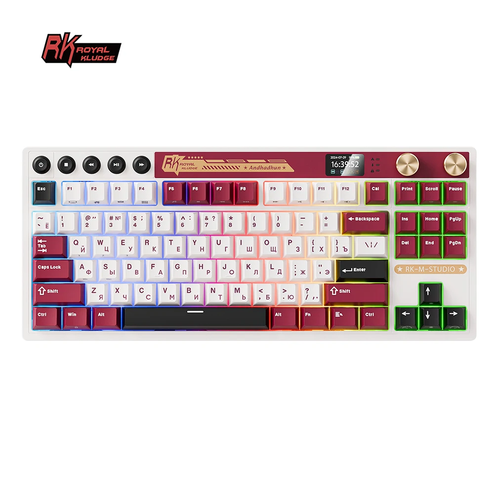 ROYAL KLUDGE RK M87 Wireless Mechanical Keyboard 87% Hot-Swappable RGB Bluetooth/2.4G/USB-C Gamer Keyboard with TFT Color Screen
