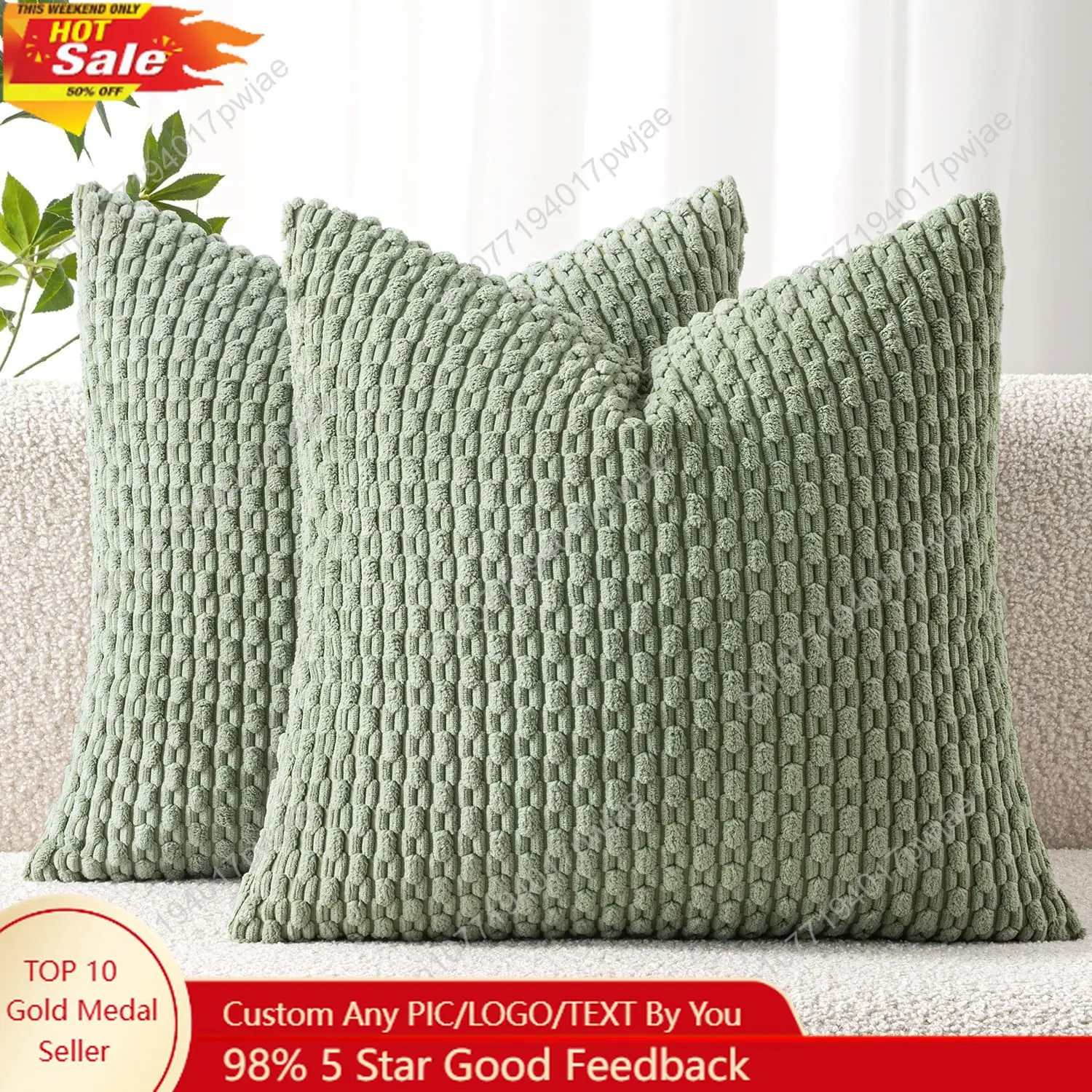 

MIULEE Pack of 2 Decorative Throw Pillow Covers 18x18 Inch Soft Boho Striped Textured Corduroy Pillow Covers Modern Farmhouse Ho