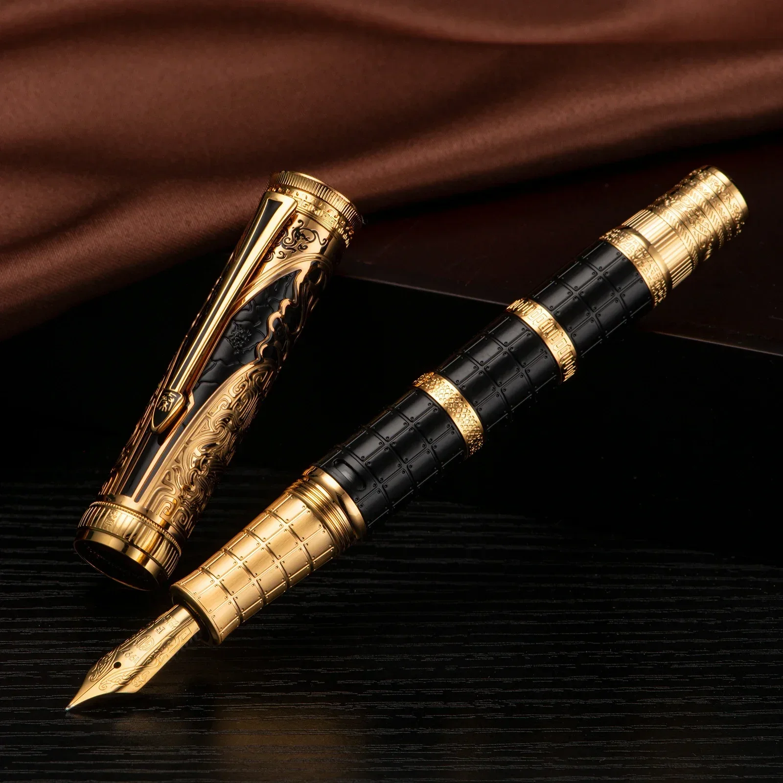 Hongdian D5 Qin Dynasty Series Piston Fountain Pen EF/F Nib Exquisite Retro Calligraphy Writing Engraved Chinese Style