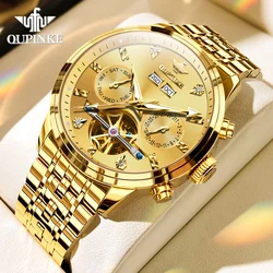 OUPINKE 3248 Mens Watch Original Brand Automatic Mechanical Watch﻿ Multifunctional Chronograph keleton Tourbillon Watch For Men
