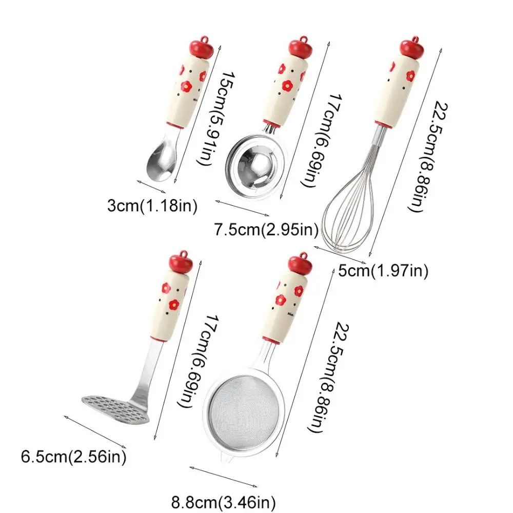 5 قطعة الفولاذ المقاوم للصدأ الدوبامين الخبز أداة مقبض مريح الصدأ واقية خافق البيض/فاصل/ملعقة سميكة أداة الطبخ مجموعة #6