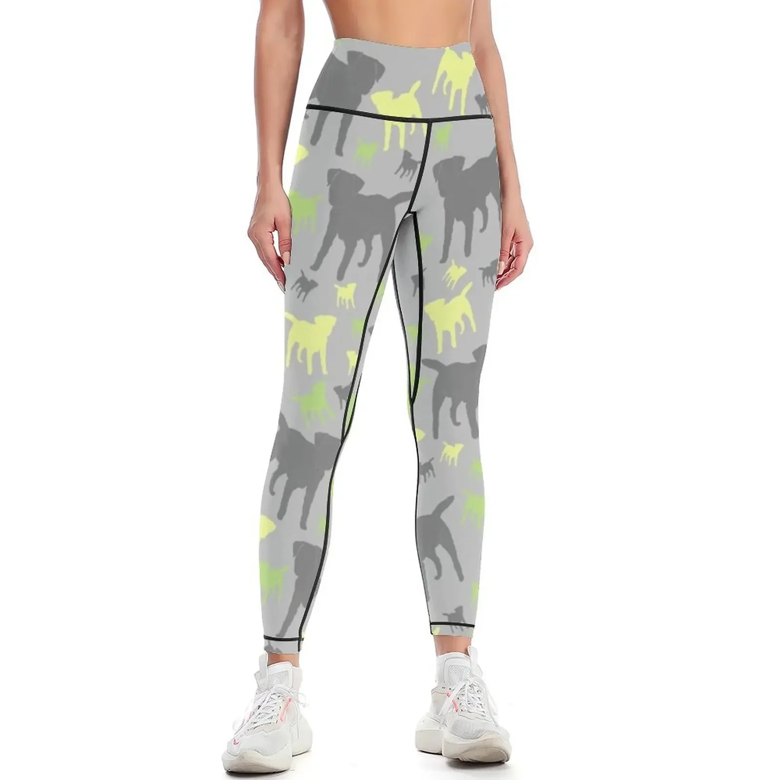 

Border Terrier Gifts For Dog Lovers Grey Yellow Green Silhouette Leggings gym womans sport set Womens Leggings