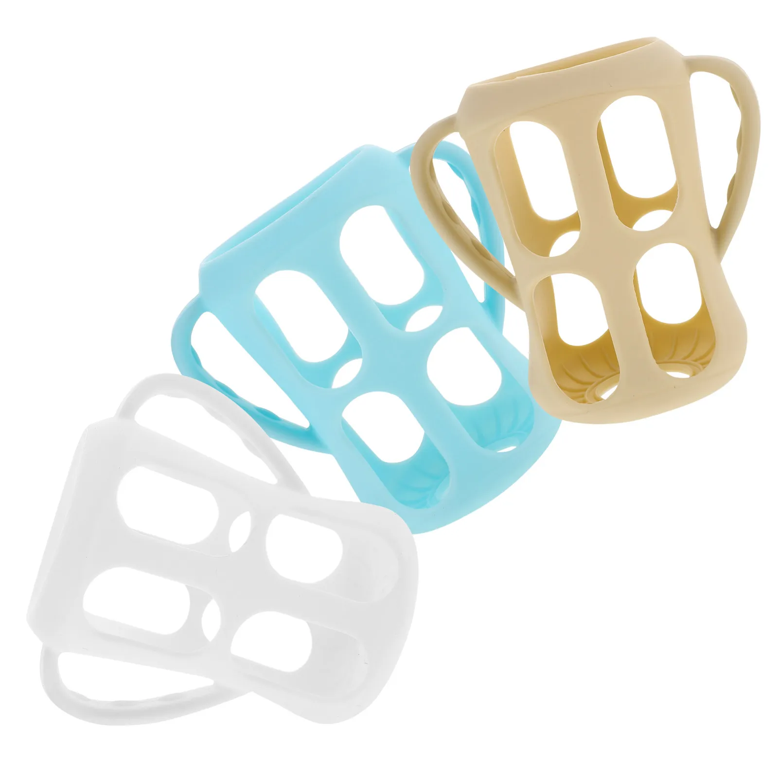 

Набор из 3 силиконовых чехлов-держателей для детских бутылочек: противоскользящие, термоизоляционные, универсальные защитные накладки для кормления малышей