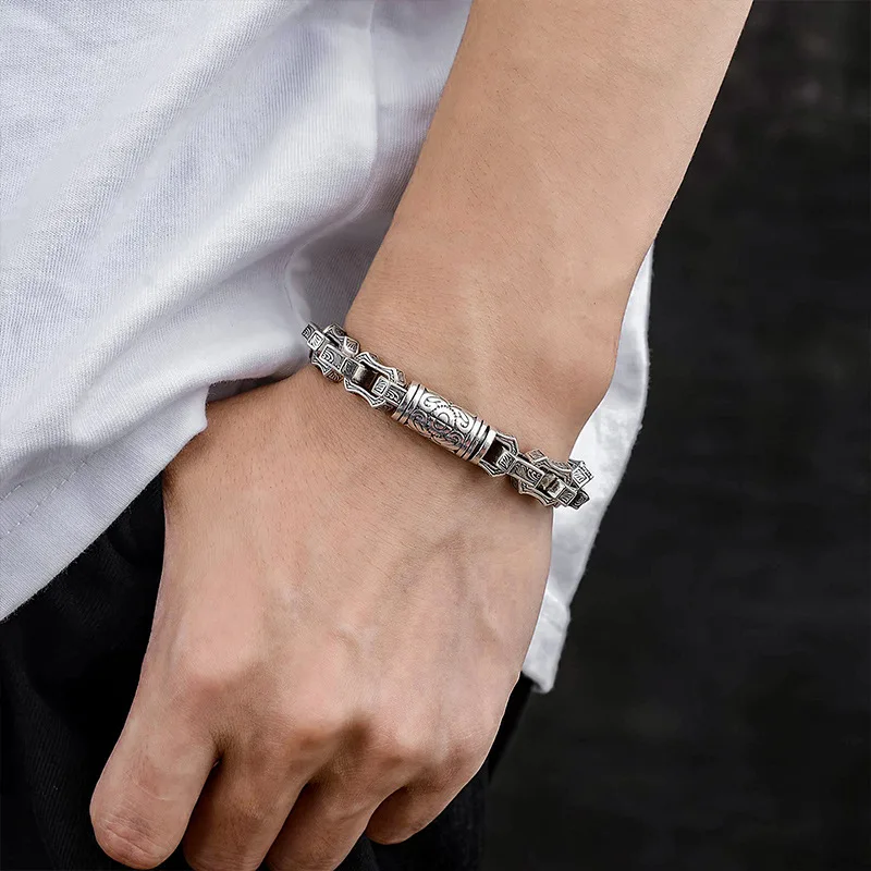 Popular S925 sterling silver rattan grass bracelet for men and women creative design heavy industry to create a retro bracelet