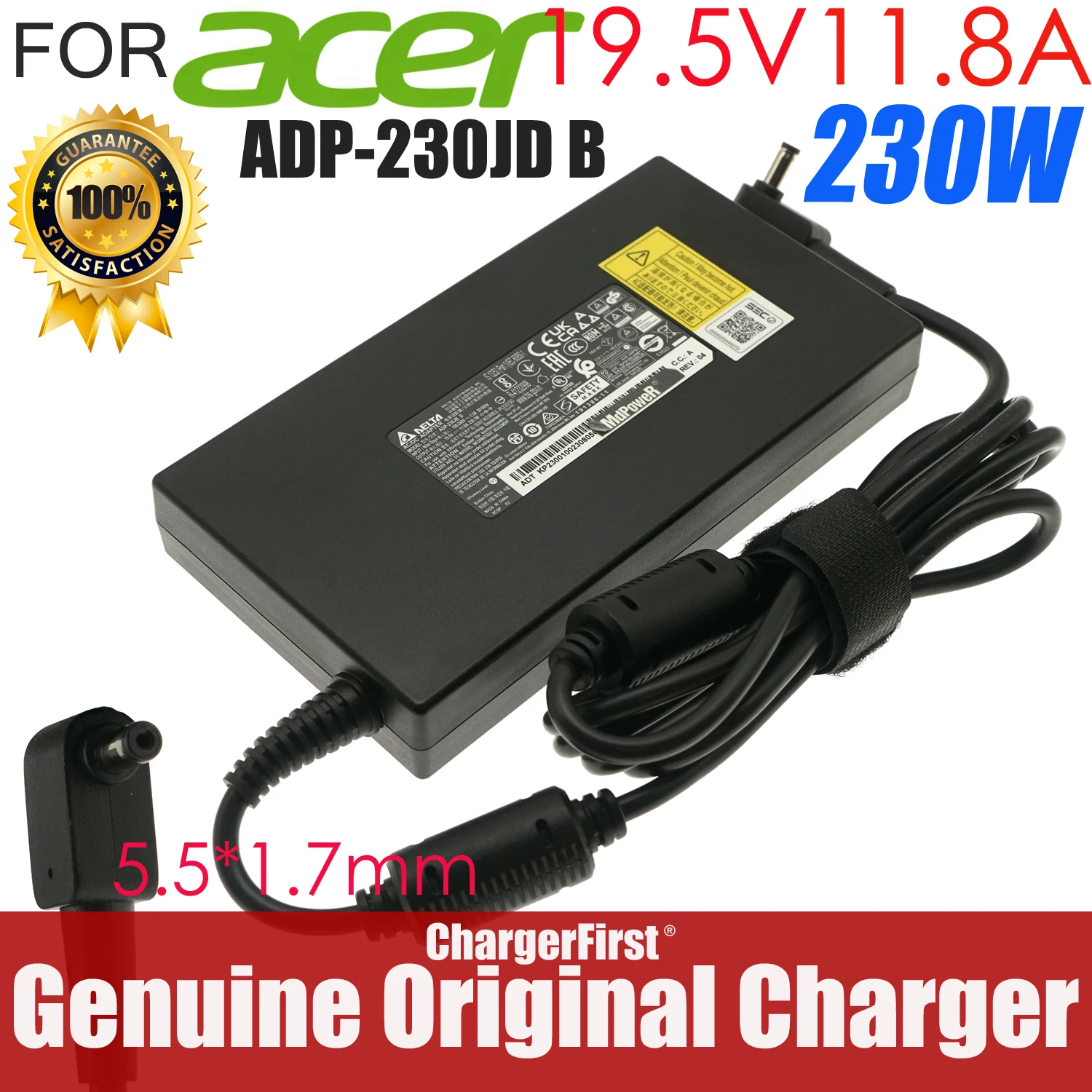 Genuine Delta ADP-230JD B 19.5V 11.8A 230W Charger for Acer Nitro 5 AN515-58 AN515-58-725A AN515-58-77Z2 Helios Neo 16 PHN16-71