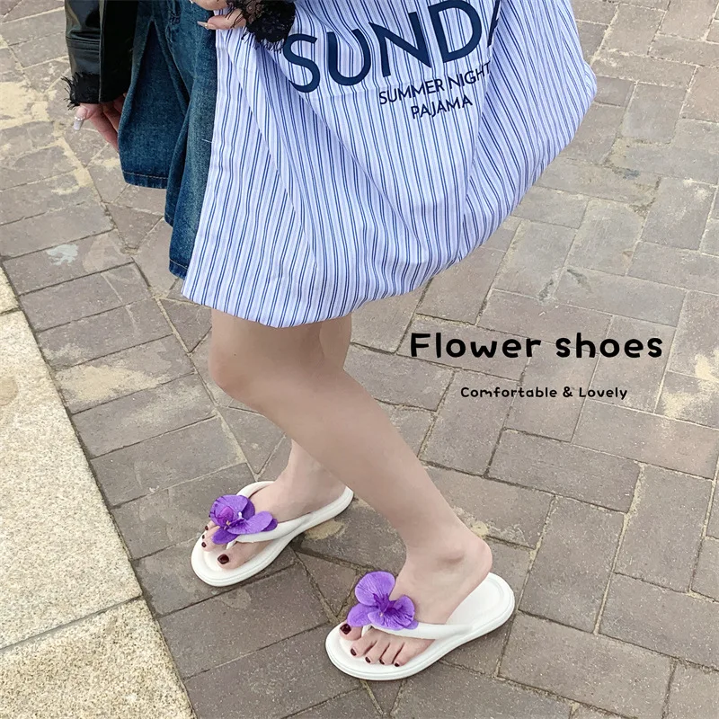 Summer Women Floral Soft-Soled Non-Slip Flip Flops Lady Flat Beach Slides Girls Vacation Casual Sandals Home Bathroom Slippers