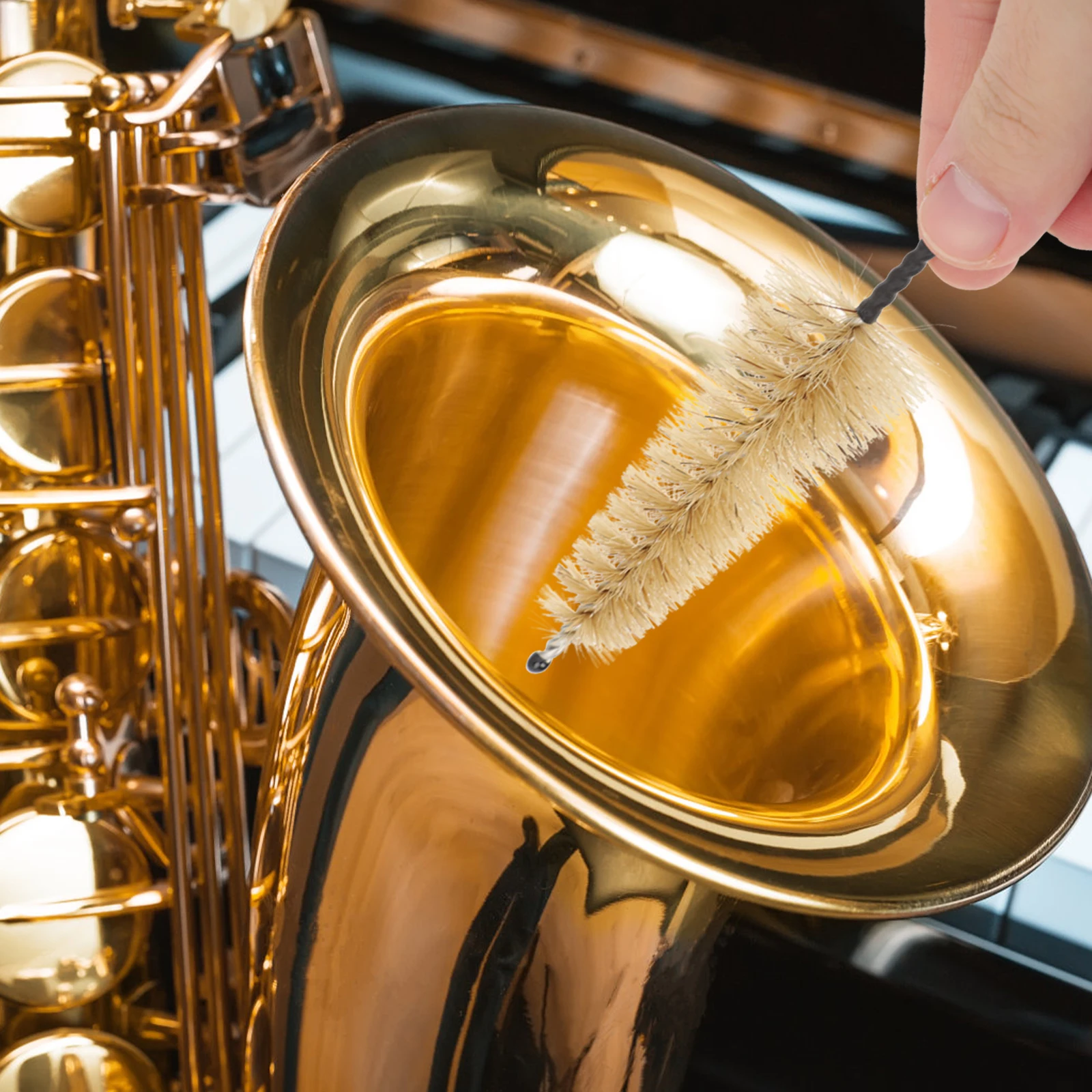 

Sax Cleaning Kit Brush Mouthpiece Cleaner for Instruments Natural Mane Saxophone