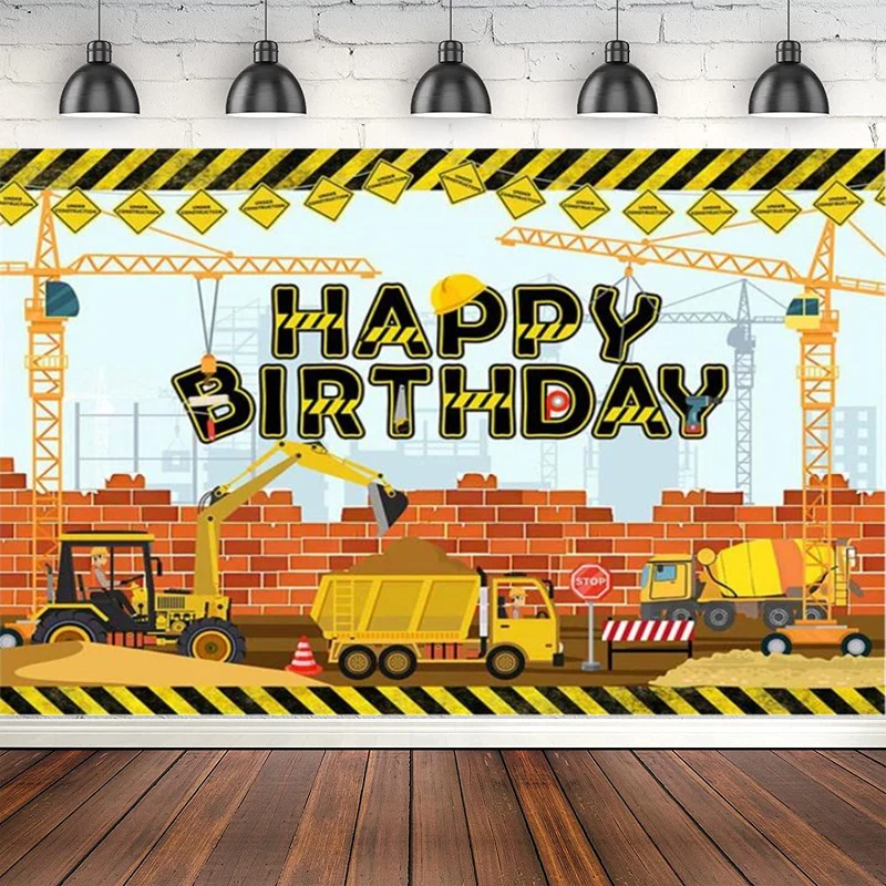 Construction Theme Photography Backdrop Dump Truck Birthday Background Poster Cake Table Boy Birthday Party Decoration Banner