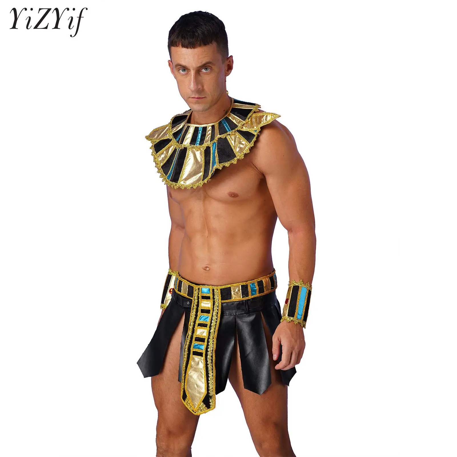 

Halloween Egyptian Pharaoh Men’s Costume Adult King of Egypt Outfit Lingerie Set Egypt Cosplay Performance Theme Party Clothes